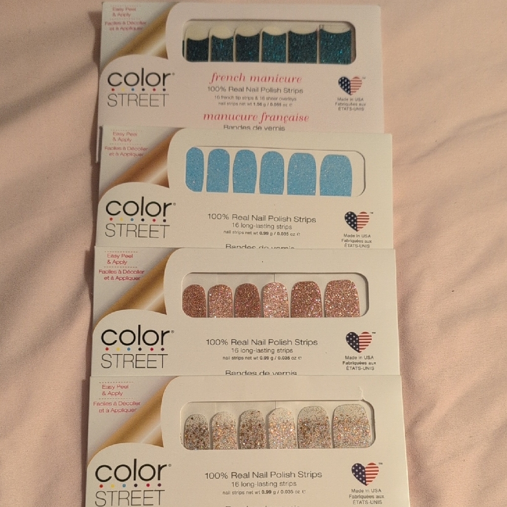 Color Street Press-On Nails - Blue, Pink, Silver Glitter